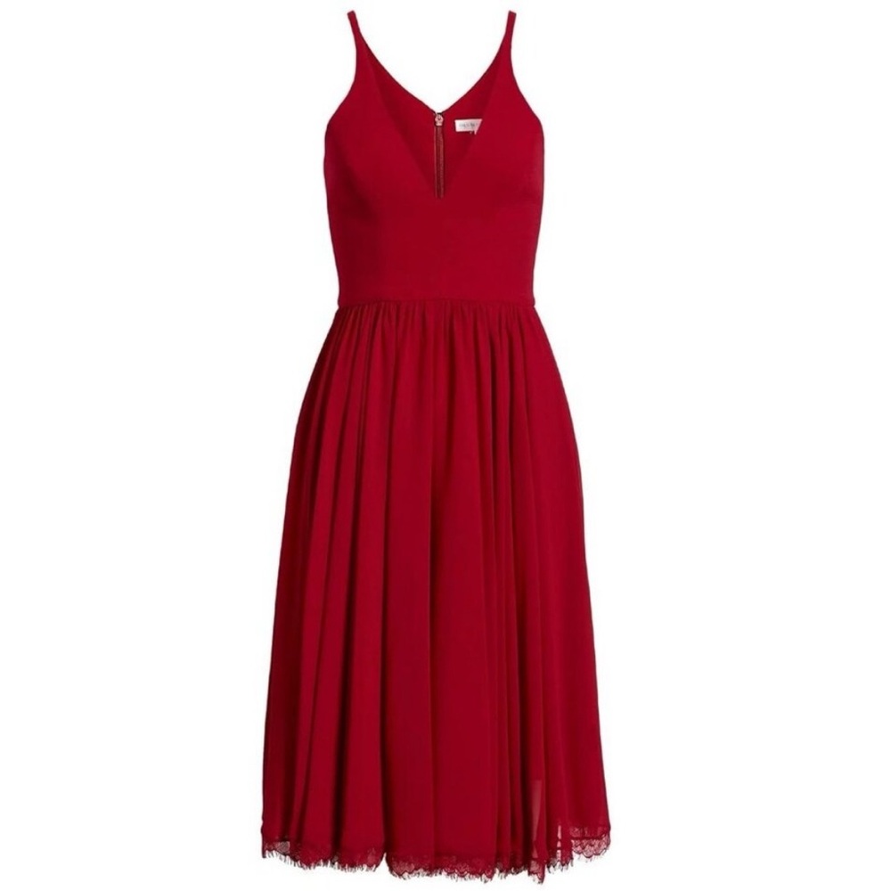 NWT Dress the Population Alicia Cocktail Midi Dress Mixed Media Chiffon Size L - Picture 5 of 10